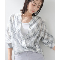 【2WAY／シアー】バイアスチェック柄＆無地 カシュクールシャツ