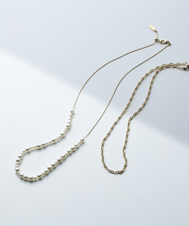 【2WAY／2連セット】パール調＆チェーンミックスネックレス
