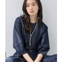 【洗える／UVケア／SETUP可能】デニムライク ランタン袖ブラウス