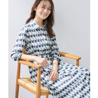 【洗える／2WAY】ベルト付き ジオメトリック柄 シャツワンピース