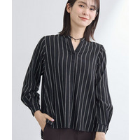 【洗える／着心地楽ちん】ブラウス風ストライプカットソートップス