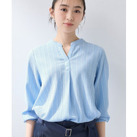 【洗える／着心地楽ちん】ブラウス風ストライプカットソートップス