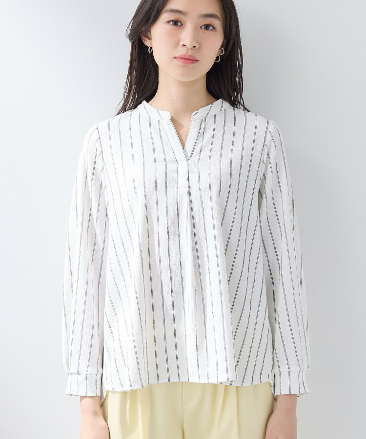 【洗える/着心地楽ちん】ブラウス風ストライプカットソートップス15