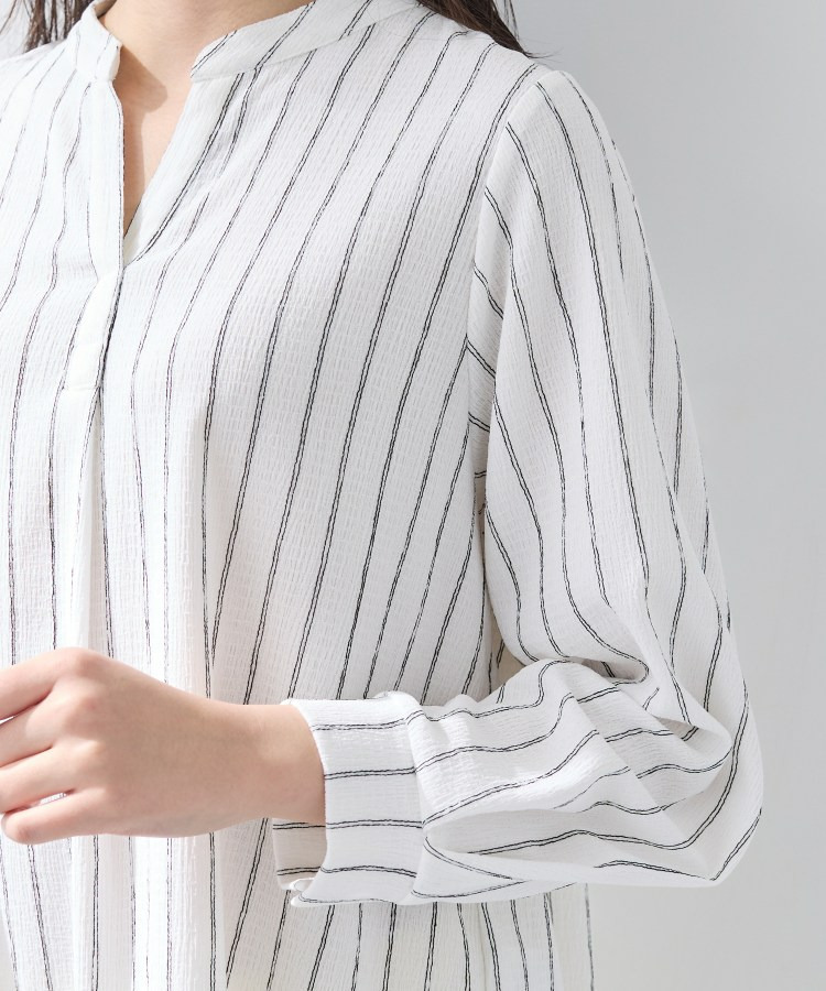 【洗える/着心地楽ちん】ブラウス風ストライプカットソートップス19