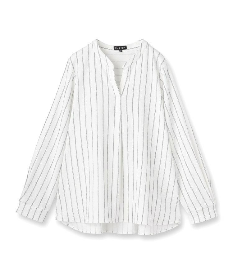 【洗える/着心地楽ちん】ブラウス風ストライプカットソートップス2