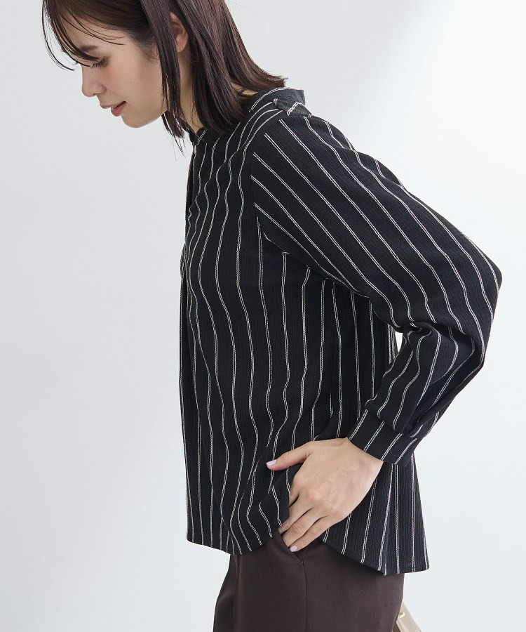 【洗える/着心地楽ちん】ブラウス風ストライプカットソートップス7