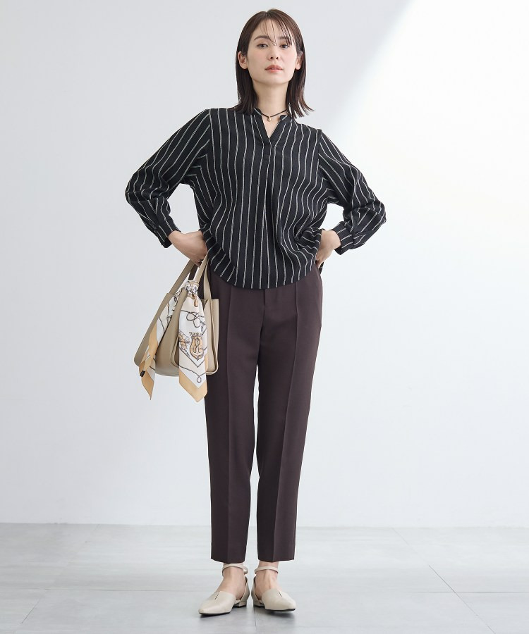 【洗える/着心地楽ちん】ブラウス風ストライプカットソートップス8