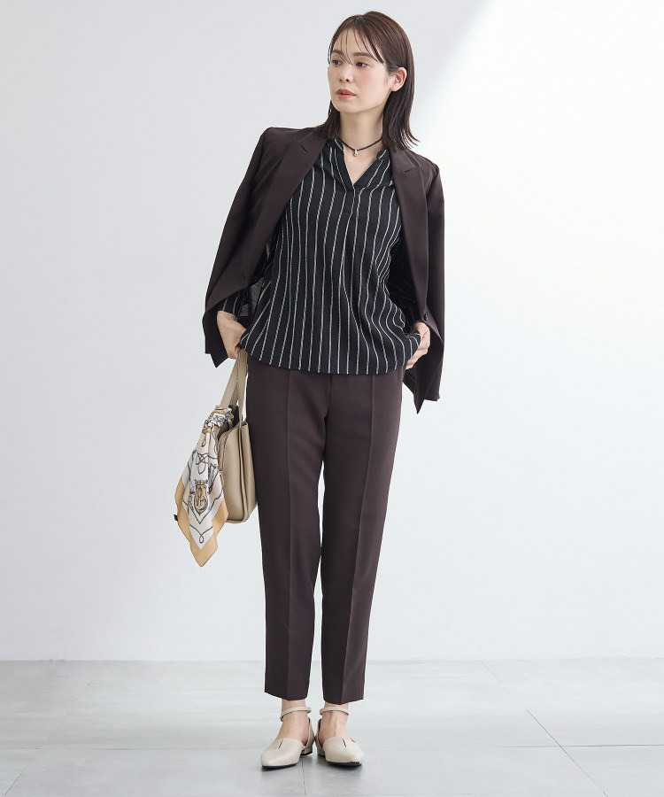 【洗える/着心地楽ちん】ブラウス風ストライプカットソートップス9