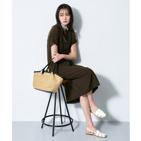 【洗える／UVケア／麻調】スキッパーワンピース