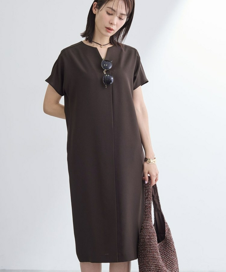 【洗える/UVケア/麻調】スキッパーワンピース1