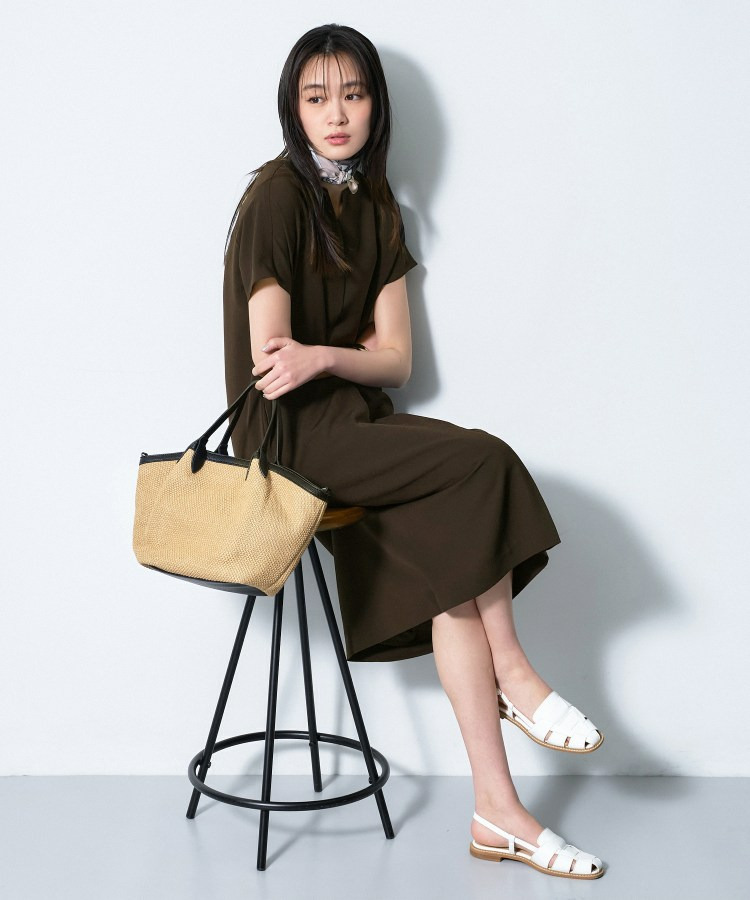 【洗える/UVケア/麻調】スキッパーワンピース1