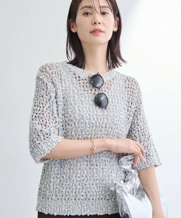 【洗える／ラメ混／5分袖】イタリア糸ファンシーヤーンニット