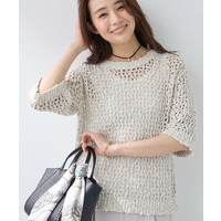 【洗える／ラメ混／5分袖】イタリア糸ファンシーヤーンニット
