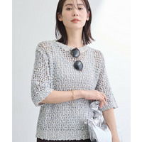 【洗える／ラメ混／5分袖】イタリア糸ファンシーヤーンニット