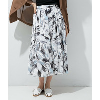 【洗える】リーフ柄タックフレアスカート