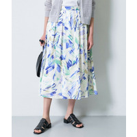 【洗える】リーフ柄タックフレアスカート