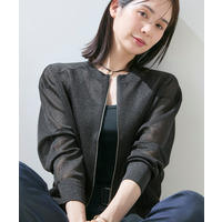 【洗える／シアーラメ】ブルゾン風ジップアップニットカーディガン