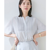 【洗える】シアーシャンブレーピンタックブラウス