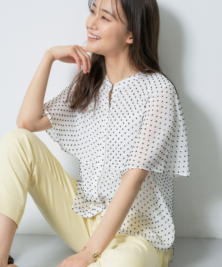 【洗える／ドットモチーフ】ケープスリーブブラウス