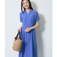 【洗える】無地＆チェーン柄 シャーリングサッカーワンピース