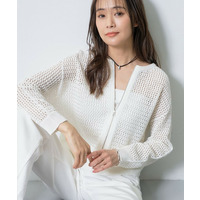 【洗える／コットン】メッシュジップニットカーディガン