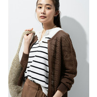 【洗える／コットン】メッシュジップニットカーディガン