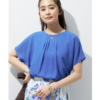 【洗える】無地＆チェーン柄 ギャザートップス