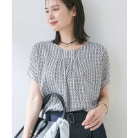 【洗える】無地＆チェーン柄 ギャザートップス