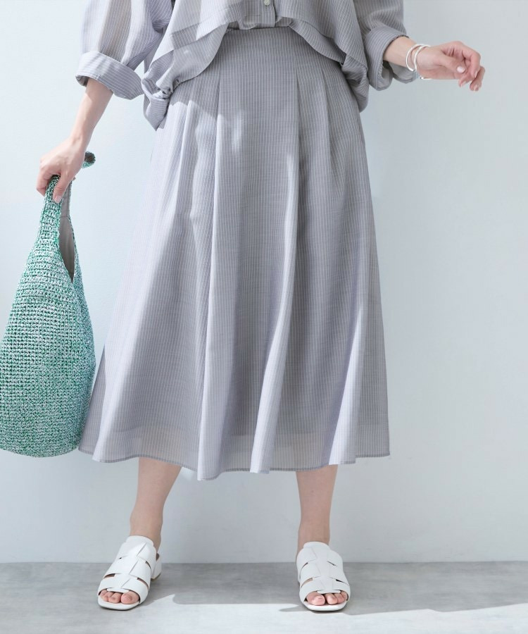 【洗える／SETUP可能】シアーシャンブレータックフレアスカート