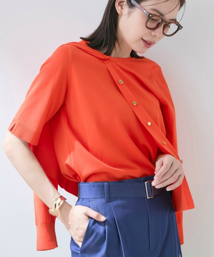 【洗える／アンサンブル】丸首カーディガン＆袖スリット5分袖ニット