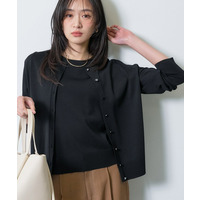 【UVケア/接触冷感／アンサンブル】丸首カーディガン＆袖スリット5分袖ニット