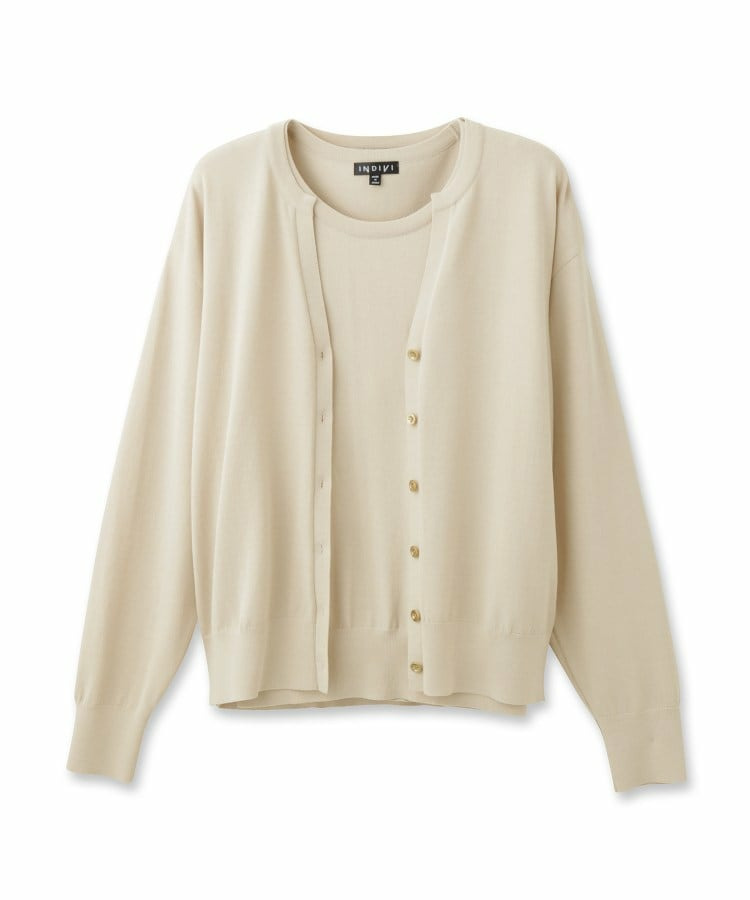 【洗える/アンサンブル】衿あきカーディガン&パフスリーブニット2