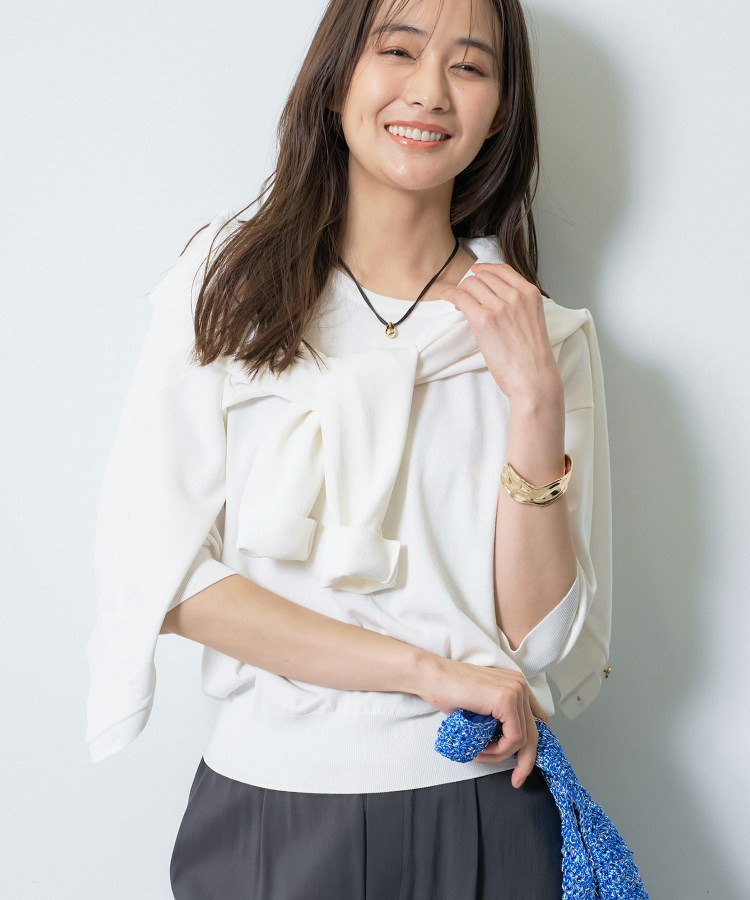 【洗える/アンサンブル】衿あきカーディガン&パフスリーブニット1