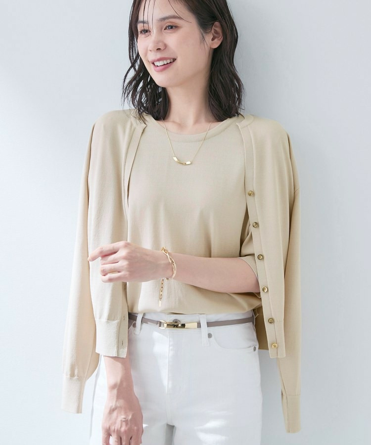 【洗える/アンサンブル】衿あきカーディガン&パフスリーブニット1