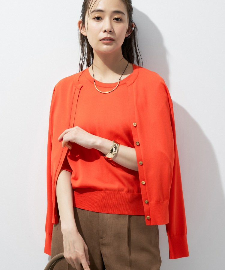 【洗える/アンサンブル】衿あきカーディガン&パフスリーブニット1