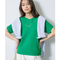 【洗える】ガーター編みVネックニットT