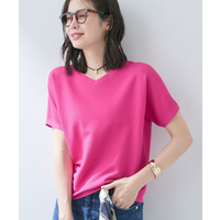 【洗える】ガーター編みVネックニットT