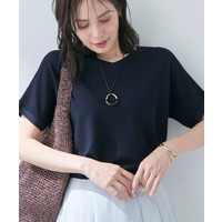 【洗える】ガーター編みVネックニットT