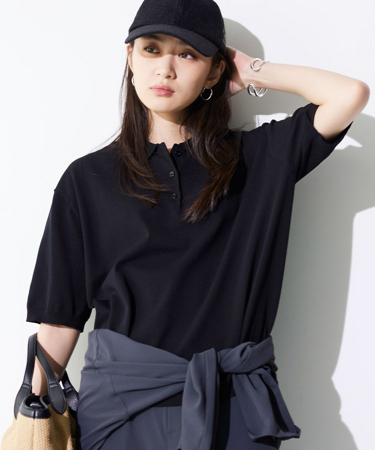 【洗える／コットン】ドライタッチさらりポロ衿ニットT
