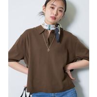 【洗える／コットン】ドライタッチさらりポロ衿ニットT