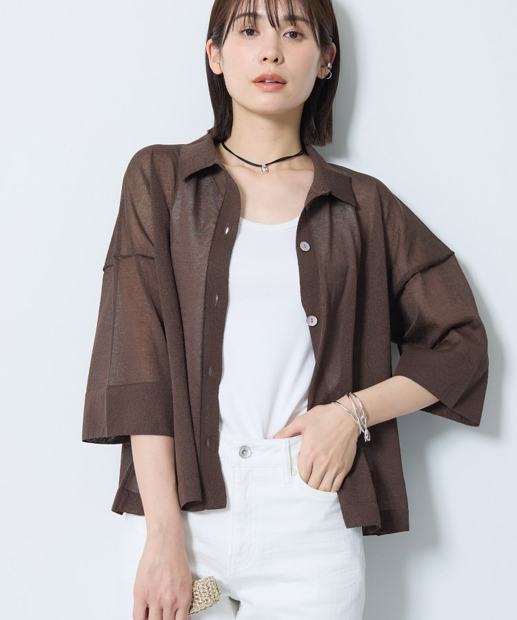 【洗える／シアー】衿付きシャツライクニットカーディガン