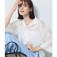 【洗える／シアー】衿付きシャツライクニットカーディガン