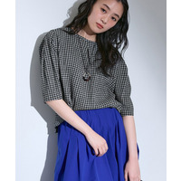 【UVケア／吸汗速乾】チェック柄タックボリュームスリーブトップス