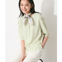 【UVケア／吸汗速乾】チェック柄タックボリュームスリーブトップス