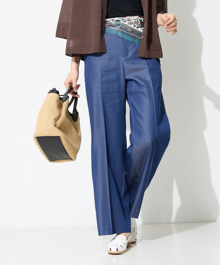 【洗える／UVケア／SETUP可能】デニムライクワイドパンツ