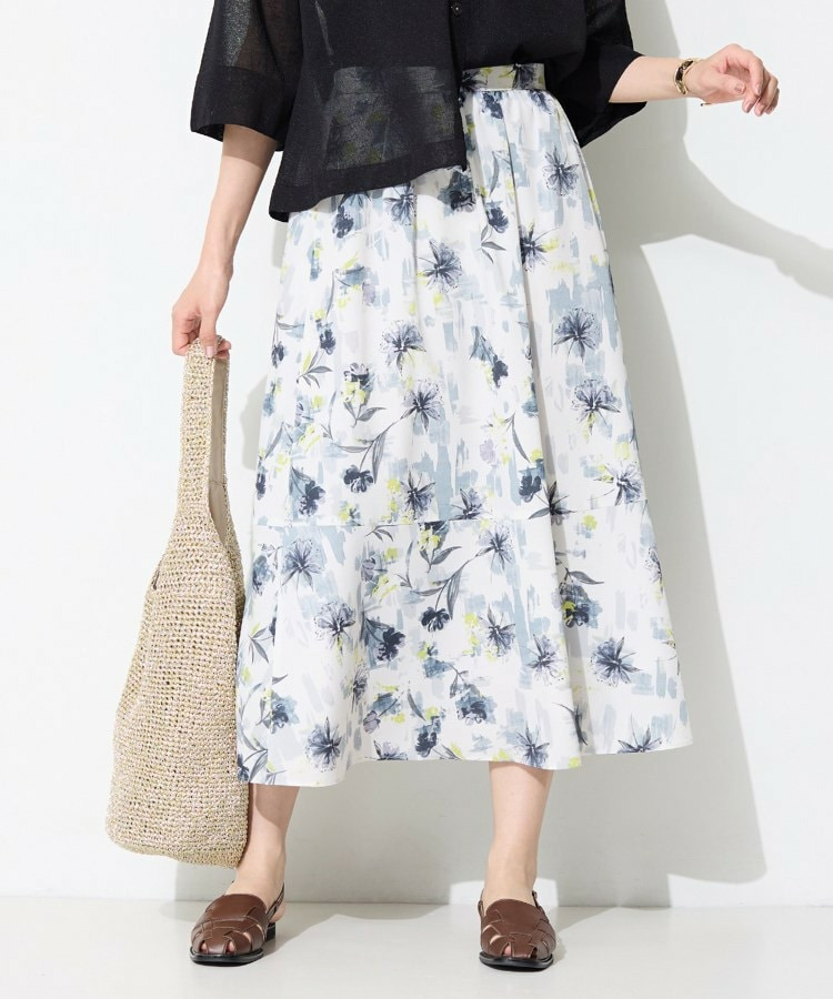 【洗える／SETUP可能】アートフラワープリントスカート