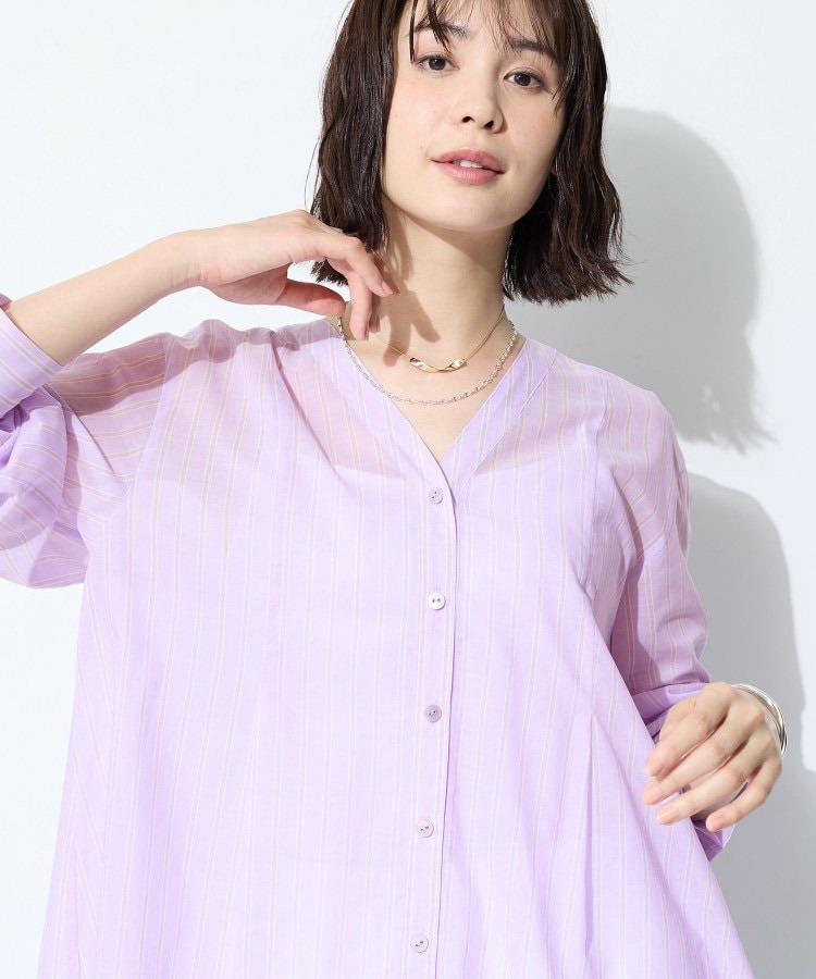 【洗える／軽やか】無地＆ストライプ柄 切替タックブラウス