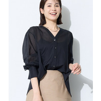 【洗える／軽やか】無地＆ストライプ柄 切替タックブラウス