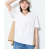 【バックシャン／洗える】ドッキングデザイントップス