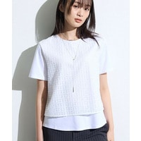 【洗える】レイヤード風レースコンビTシャツ